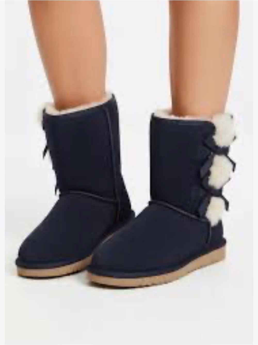 UGG Koolaburra Navy Faux Suede Boots with Cream Pom Accents 12